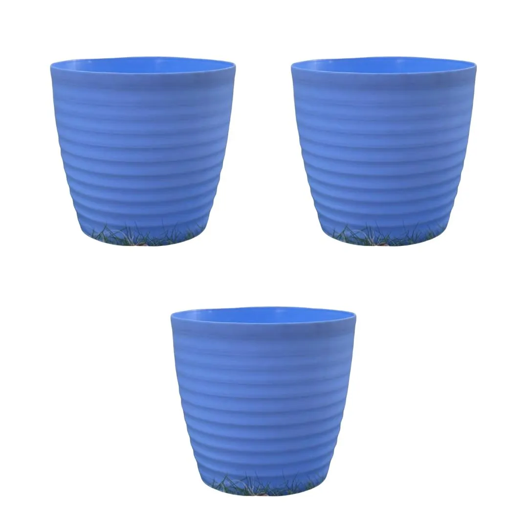 Set of 3 - 6 Inch Elvan Blue Avora Premium Plastic Planter