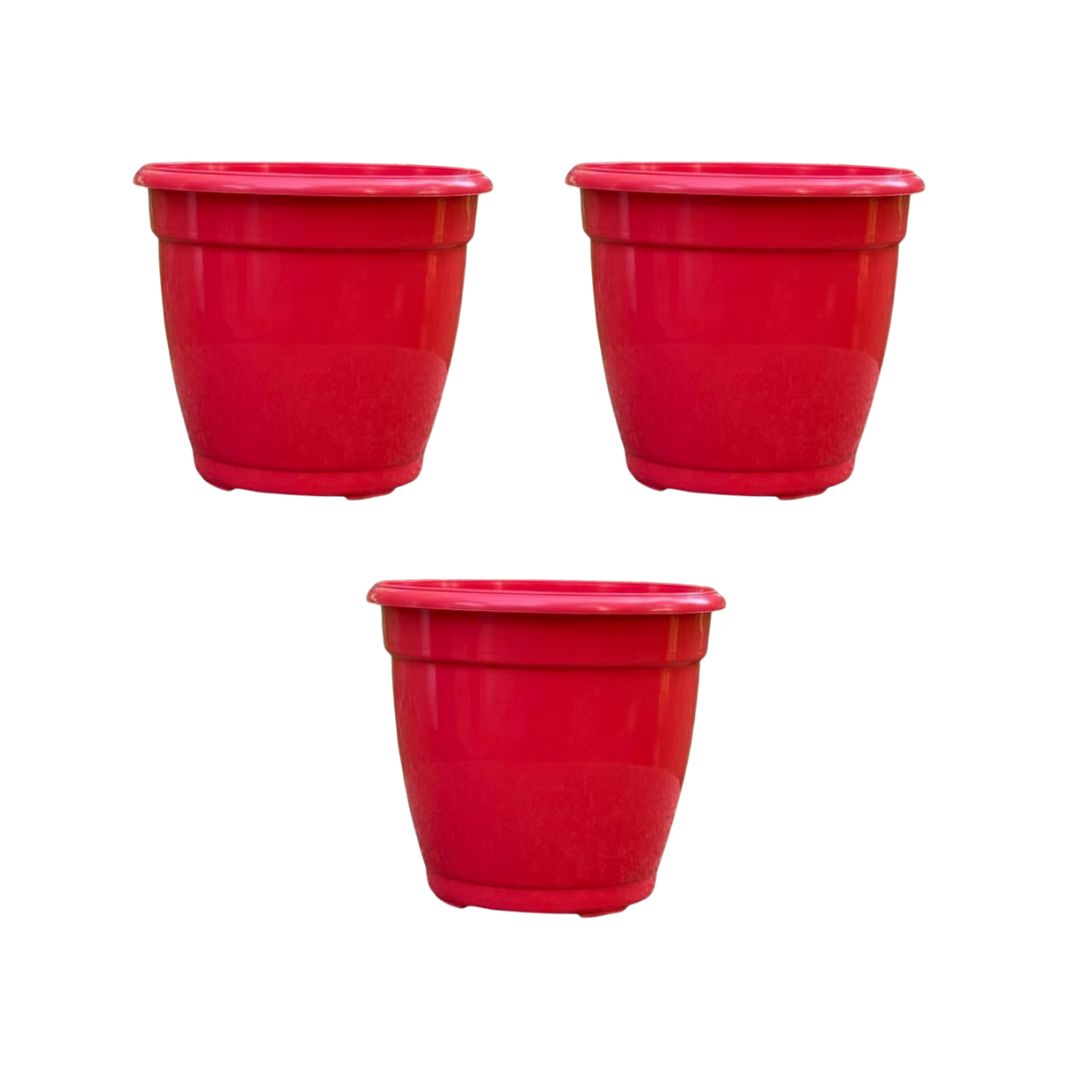 Set of 3 - 5 Inch Ruby Red Elora Premium Plastic Planter