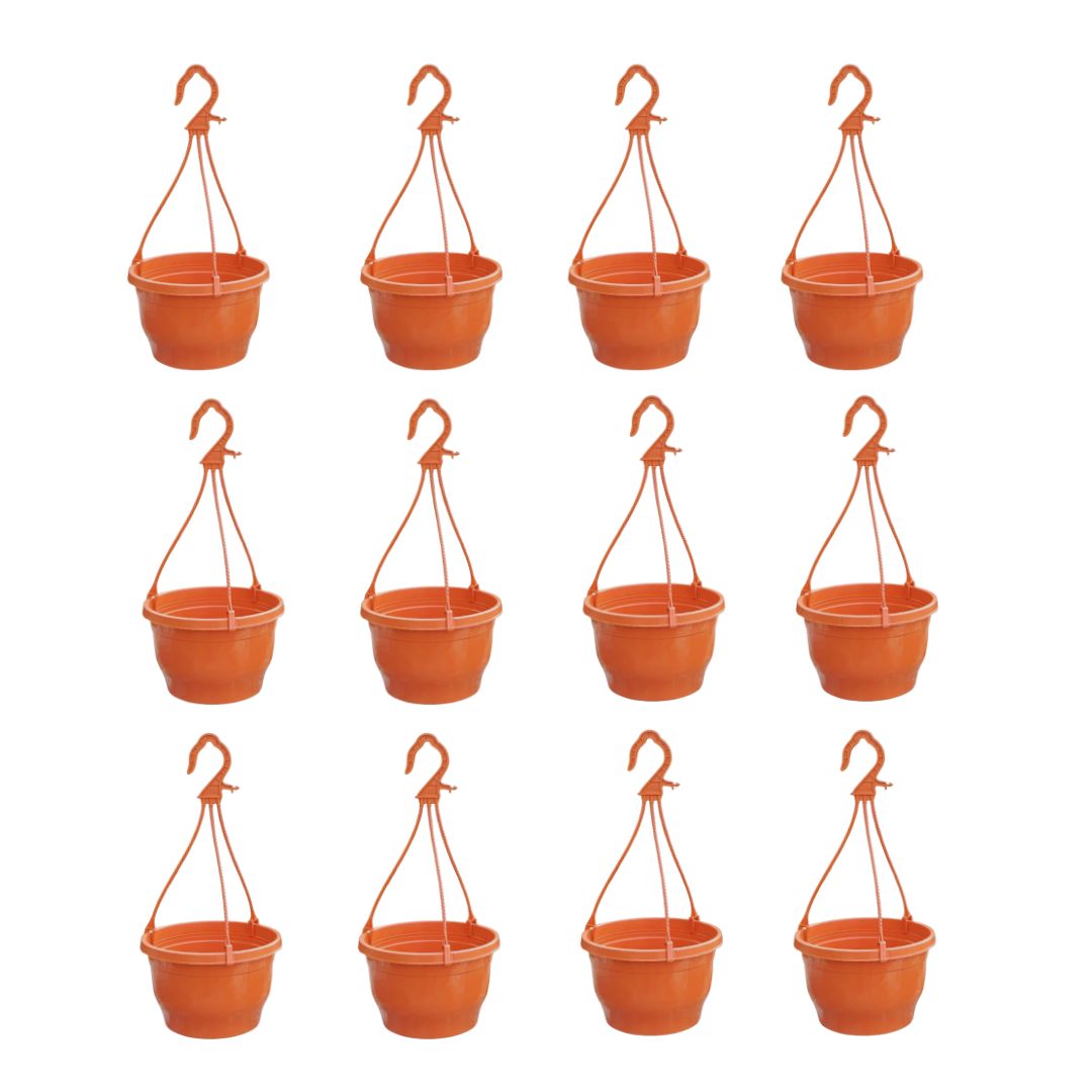 Set of 12 - 6 Inch Terracotta Red Premium Evara Hanging Plastic Pot