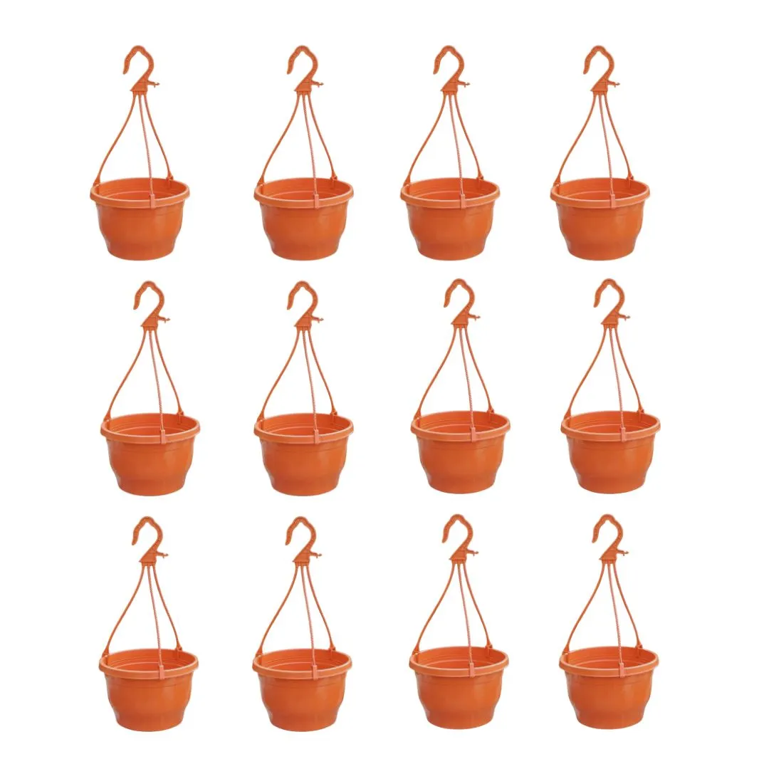 Set of 12 - 6 Inch Terracotta Red Premium Evara Hanging Plastic Pot