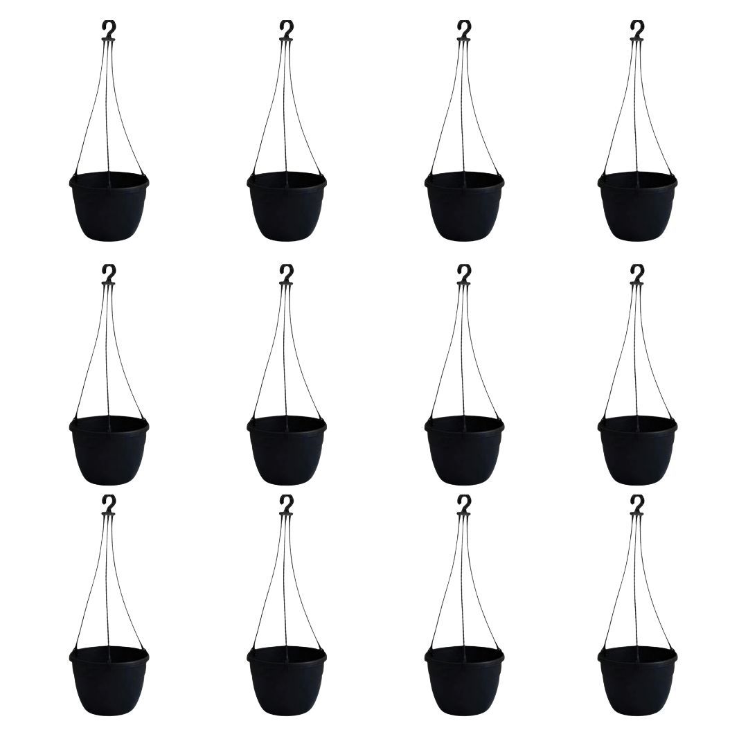 Set of 12 - 6 Inch Black Premium Evara Hanging Plastic Pot
