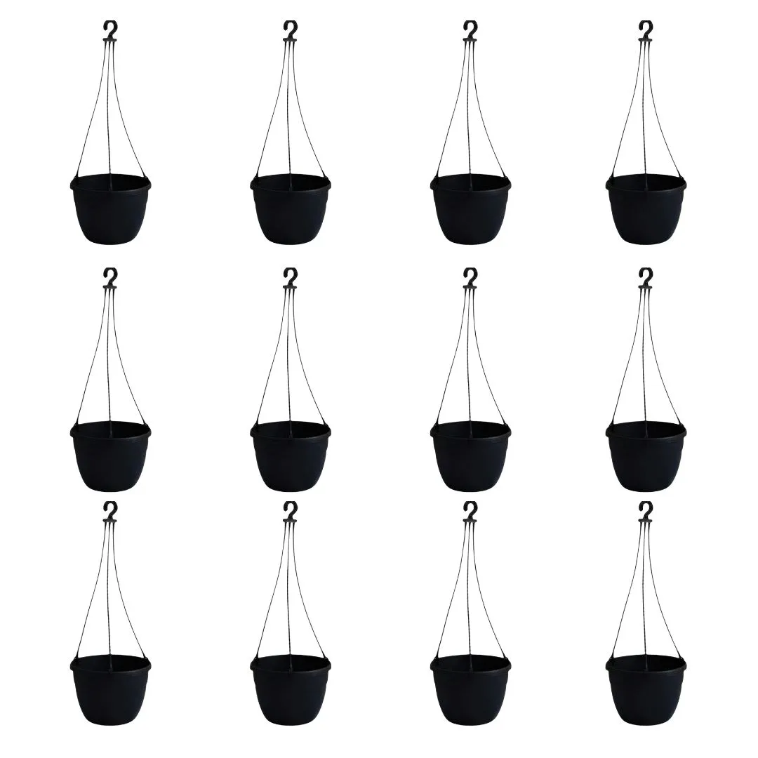 Set of 12 - 6 Inch Black Premium Evara Hanging Plastic Pot