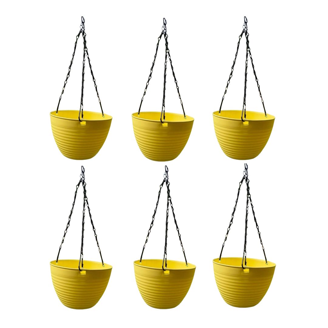 Set of 6 - 7 Inch Sunrise Yellow Premium Zylo Hanging Plastic Basket