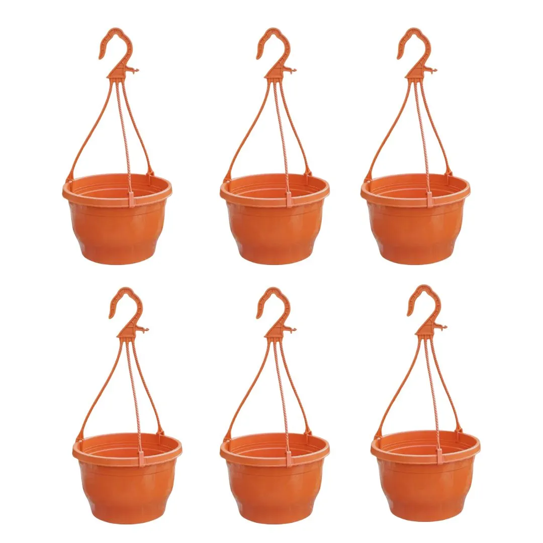Set of 6 - 7 Inch Terracotta Red Premium Evara Hanging Plastic Pot