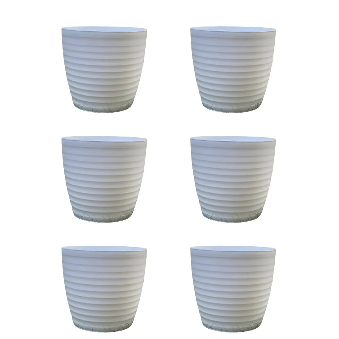 Set of 6 - 6 Inch White Avora Premium Plastic Planter