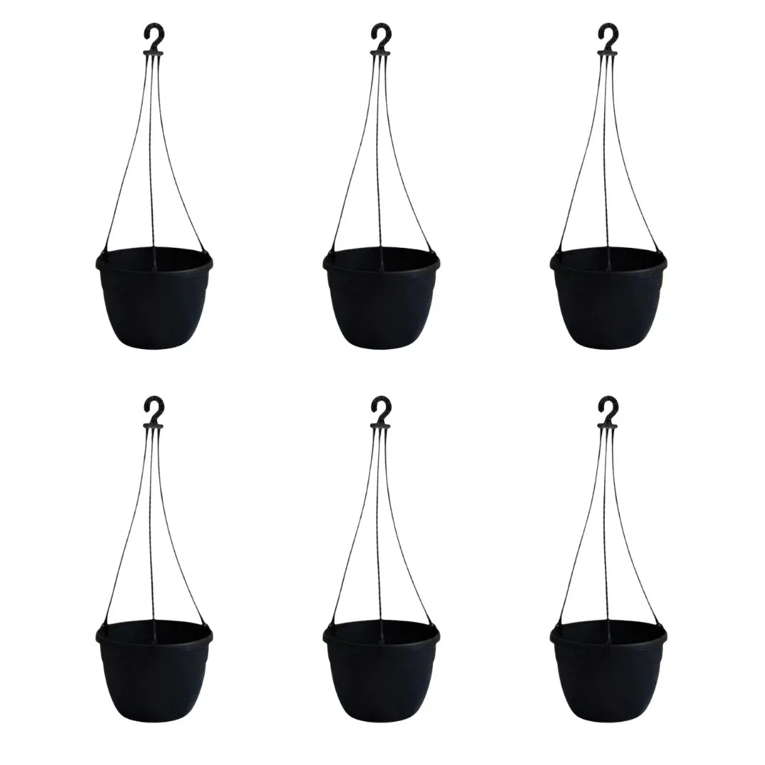 Set of 6 - 7 Inch Black Premium Evara Hanging Plastic Pot