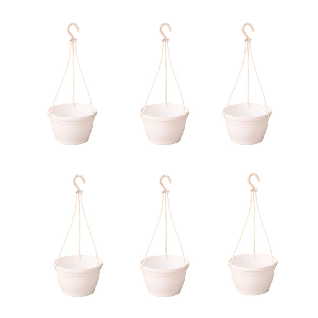 Set of 6 - 6 Inch White Premium Evara Hanging Plastic Pot