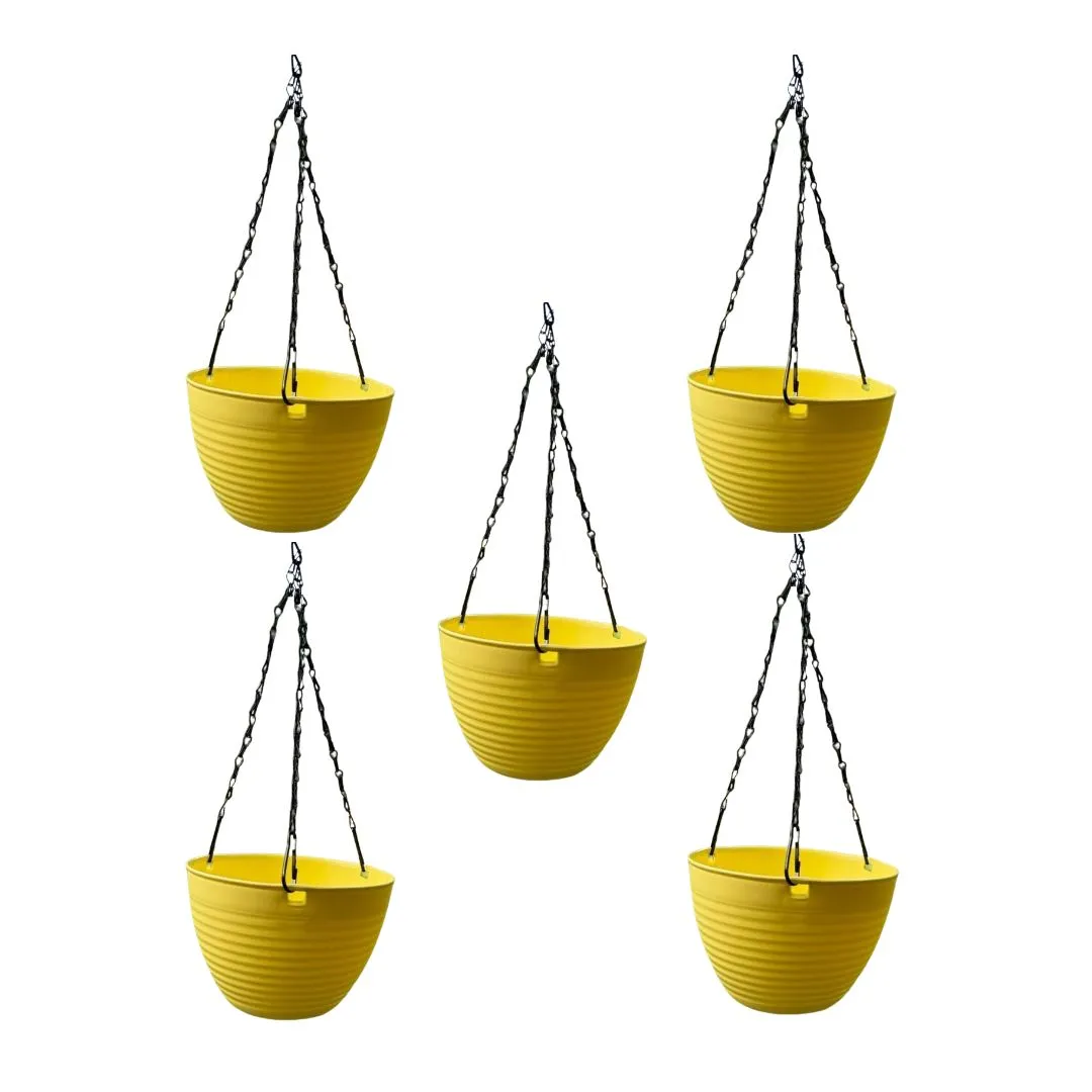 Set of 5 - 7 Inch Sunrise Yellow Premium Zylo Hanging Plastic Basket