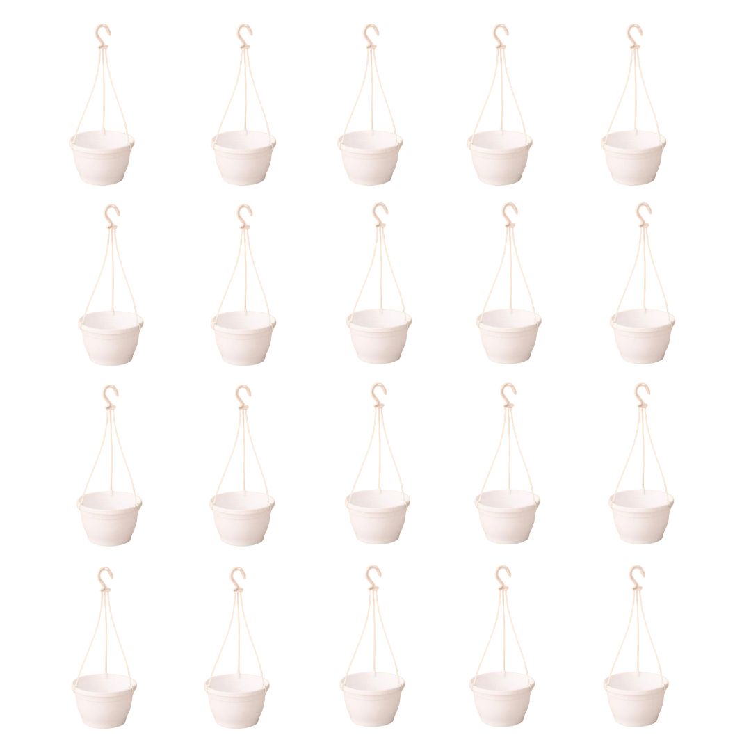 Set of 20 - 7 Inch White Premium Evara Hanging Plastic Pot