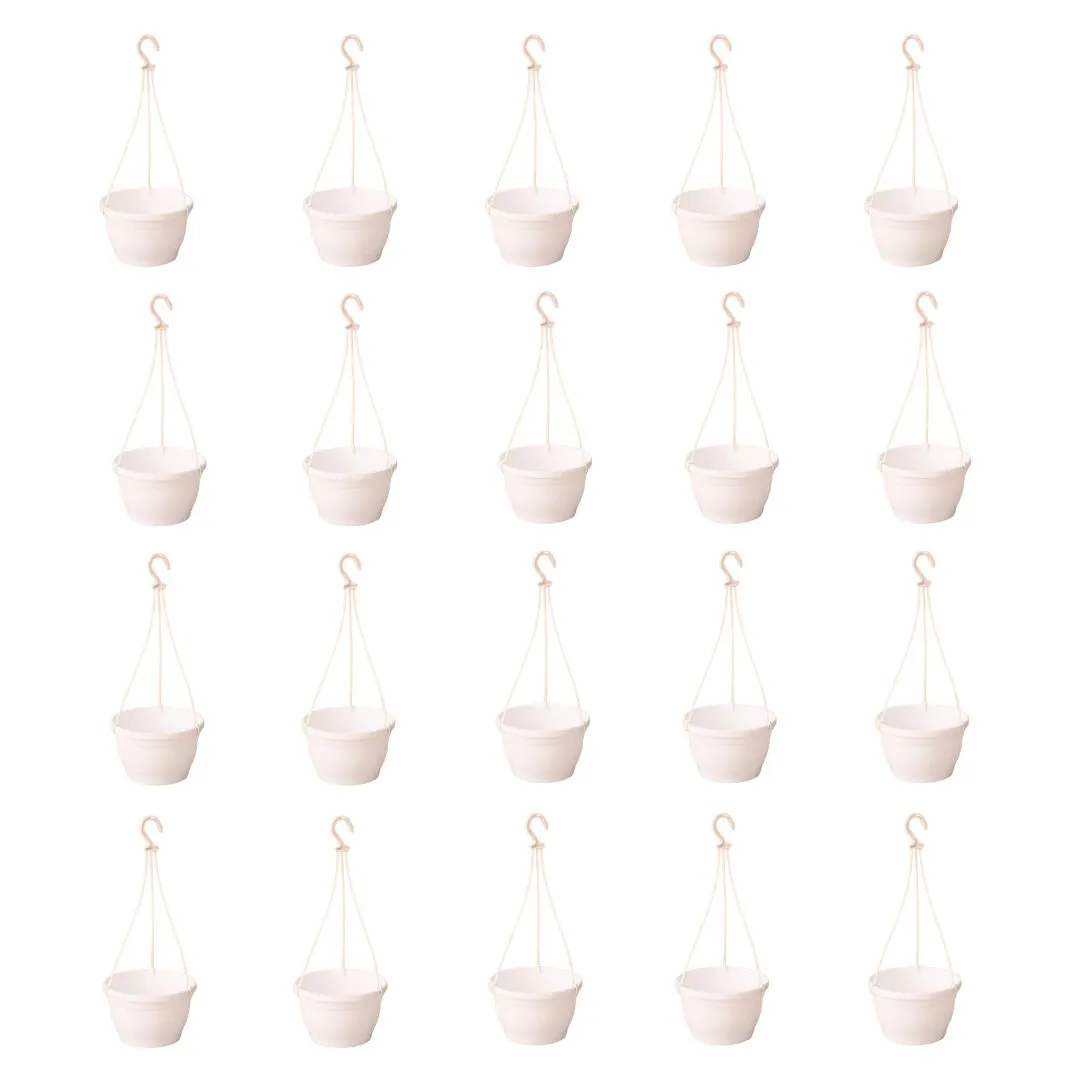 Set of 20 - 7 Inch White Premium Evara Hanging Plastic Pot