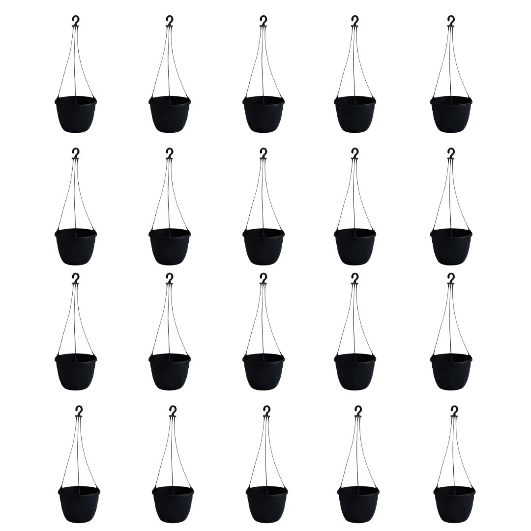 Set of 20 - 7 Inch Black Premium Evara Hanging Plastic Pot