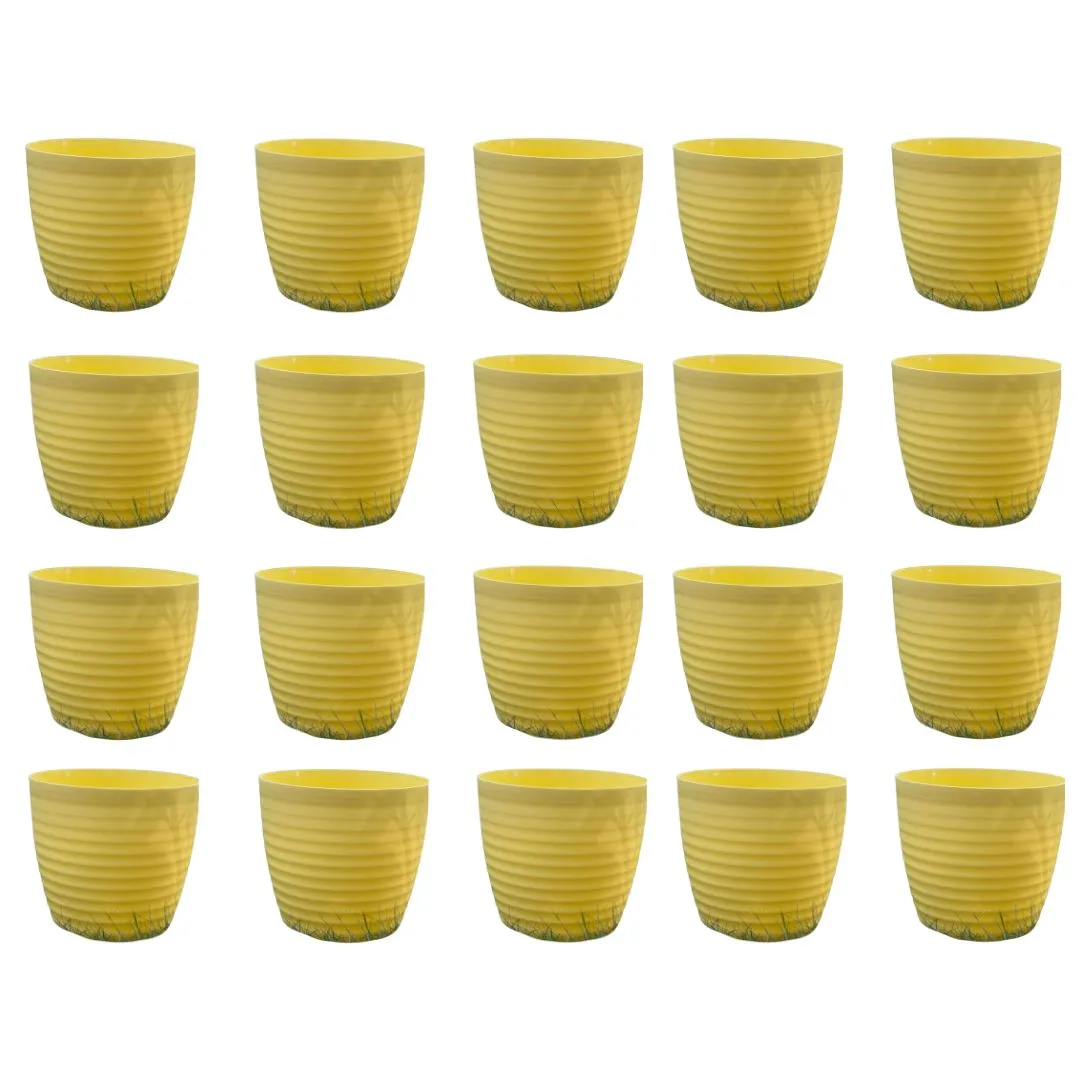 Set of 20 - 5 Inch Bloom Yellow Avora Premium Plastic Planter