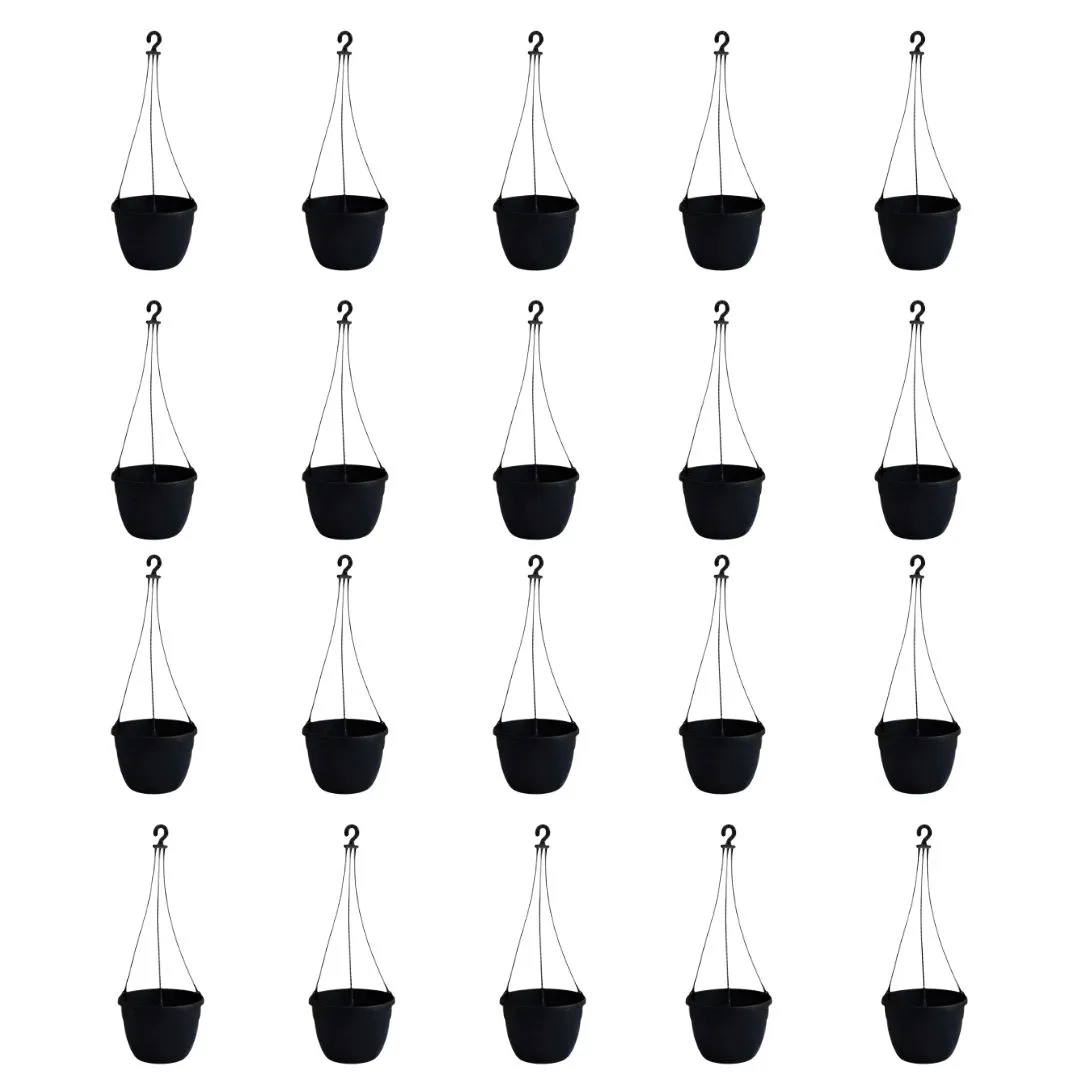 Set of 20 - 6 Inch Black Premium Evara Hanging Plastic Pot