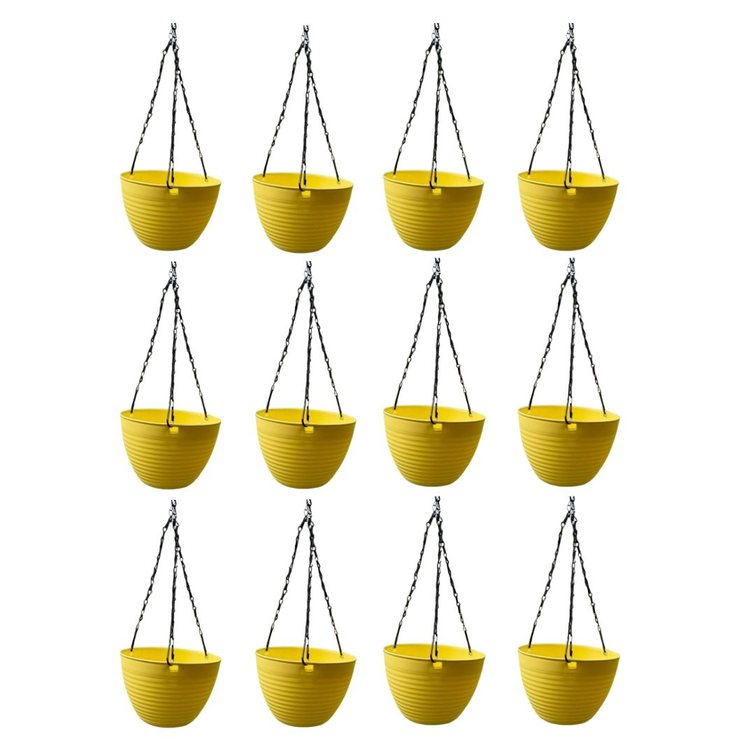 Set of 12 - 7 Inch Sunrise Yellow Premium Zylo Hanging Plastic Basket