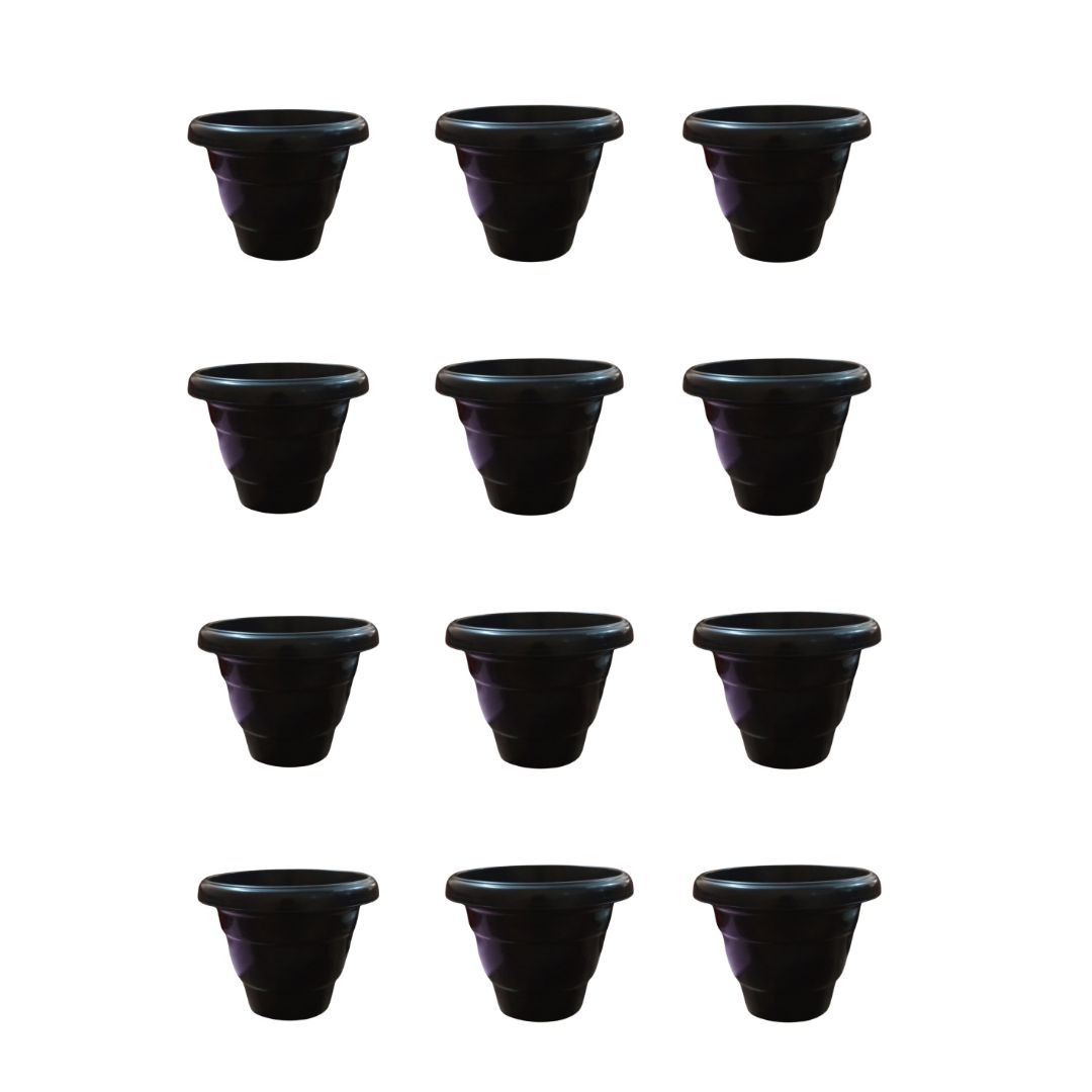 Set of 12 - 10 Inch Black Classy Plastic Pot