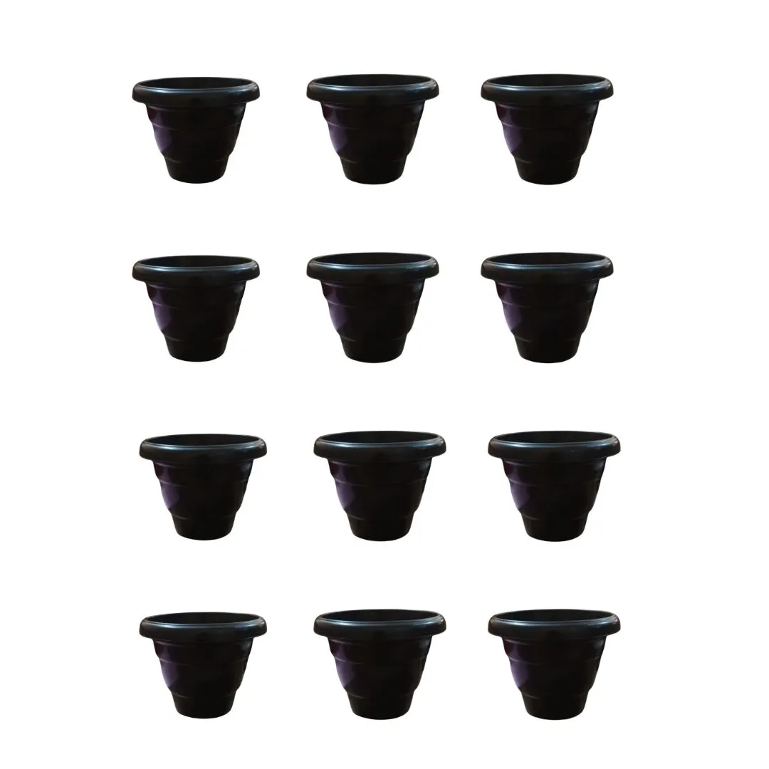 Set of 12 - 10 Inch Black Classy Plastic Pot