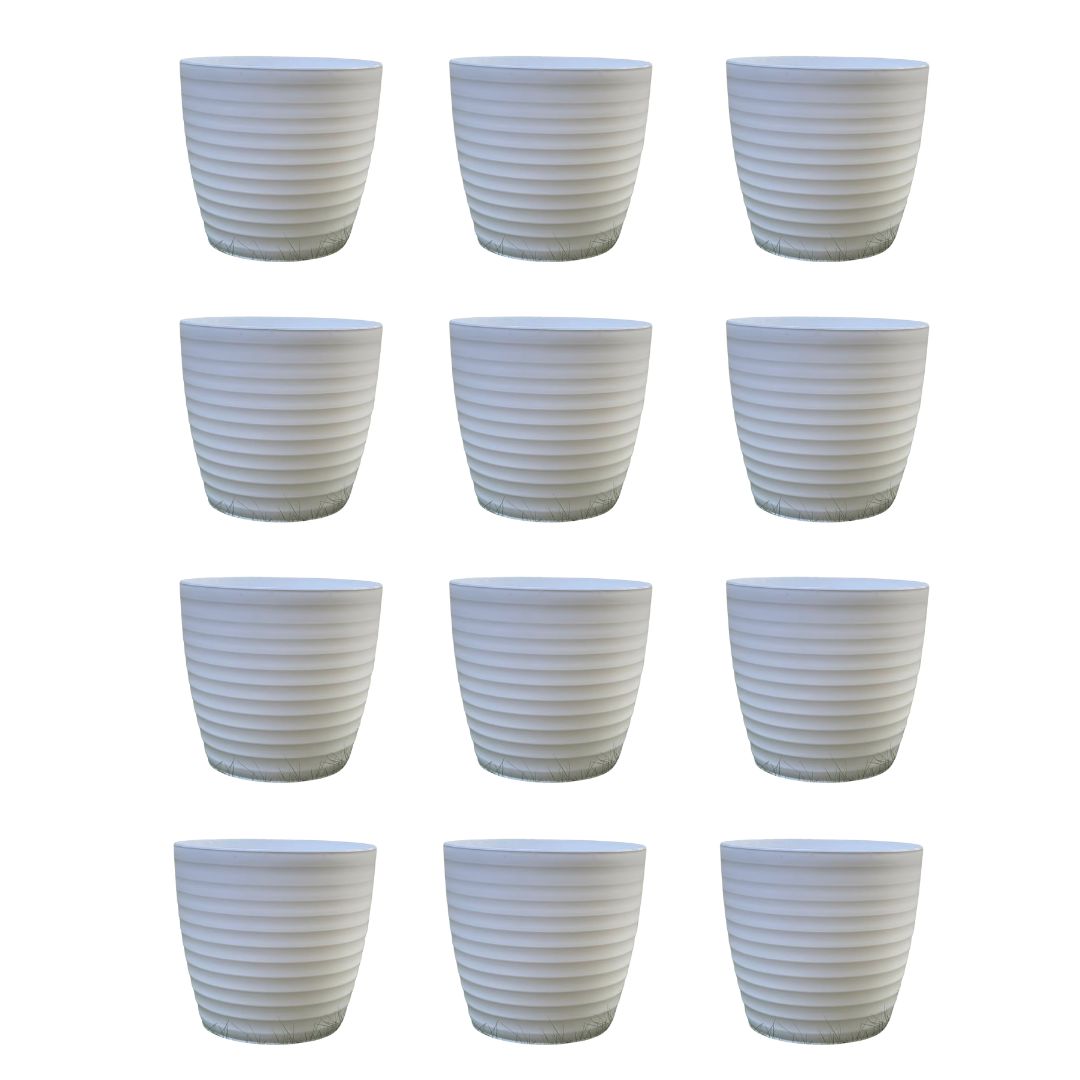 Set of 12 - 6 Inch White Avora Premium Plastic Planter