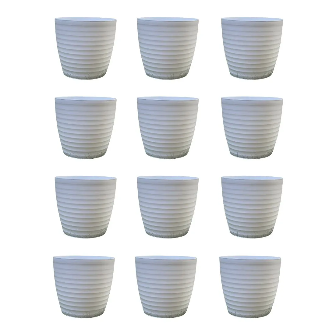 Set of 12 - 6 Inch White Avora Premium Plastic Planter