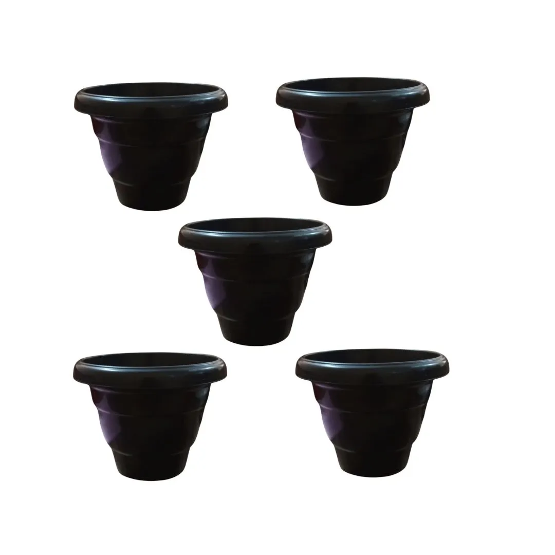 Set of 5 - 10 Inch Black Classy Plastic Pot
