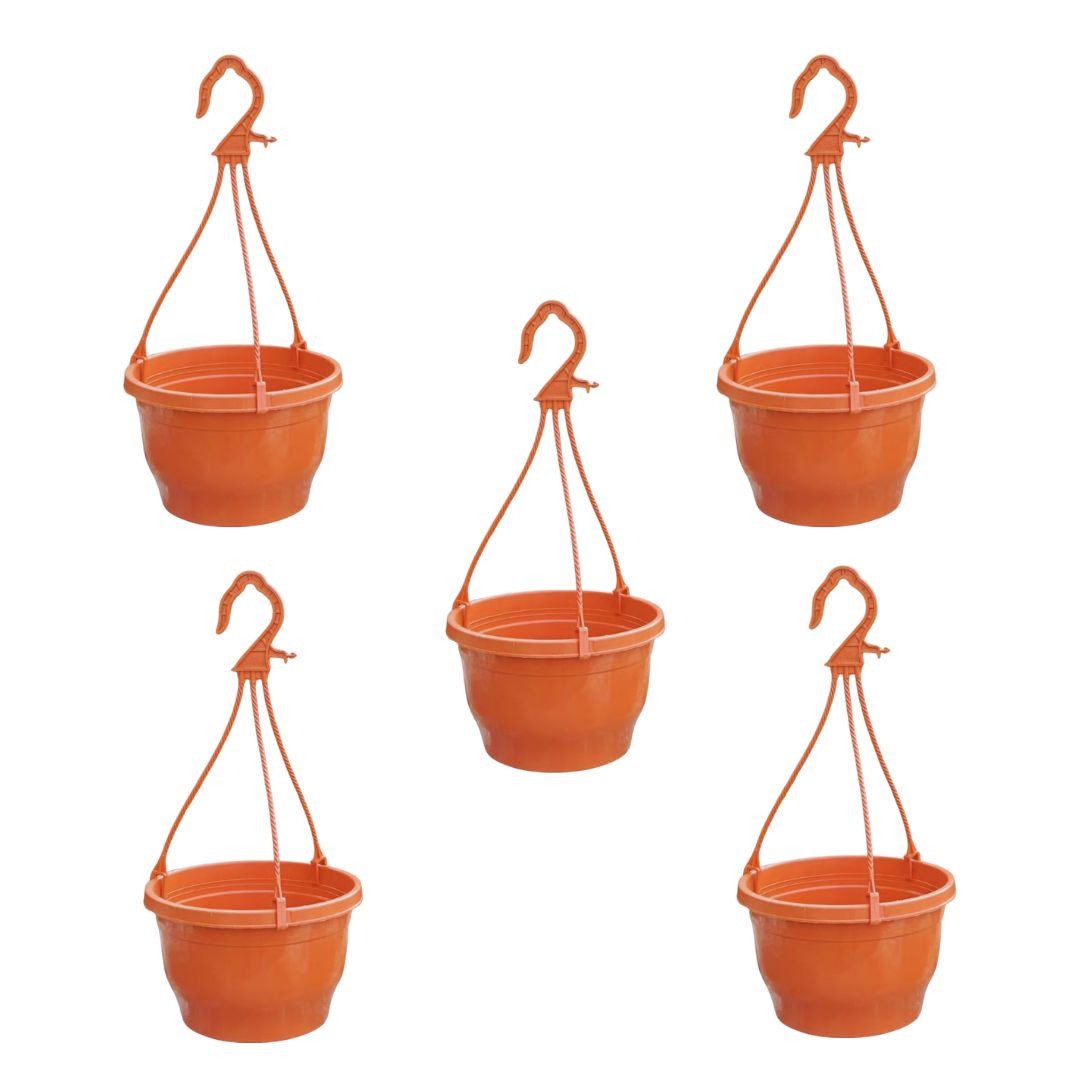Set of 5 - 7 Inch Terracotta Red Premium Evara Hanging Plastic Pot