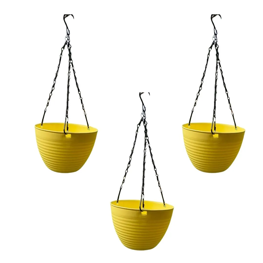 Set of 3 - 7 Inch Sunrise Yellow Premium Zylo Hanging Plastic Basket