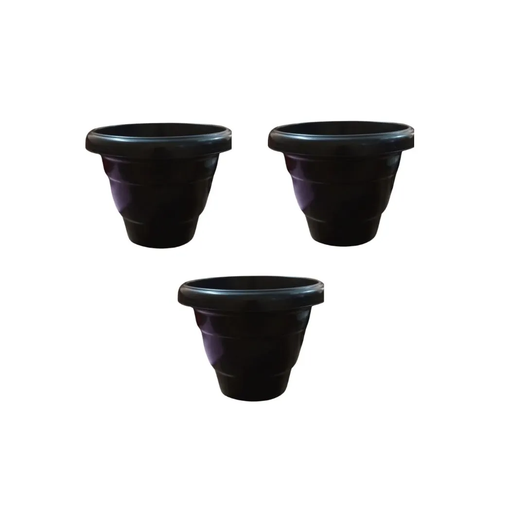 Set of 3 - 10 Inch Black Classy Plastic Pot