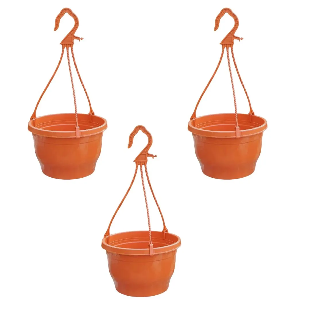 Set of 3 - 7 Inch Terracotta Red Premium Evara Hanging Plastic Pot