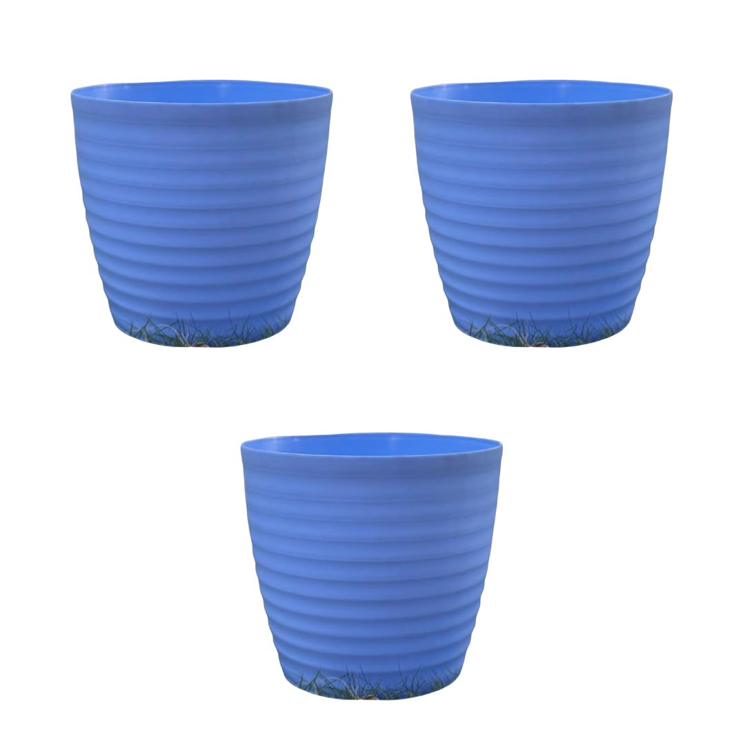 Set of 3 - 6 Inch Elvan Blue Avora Premium Plastic Planter