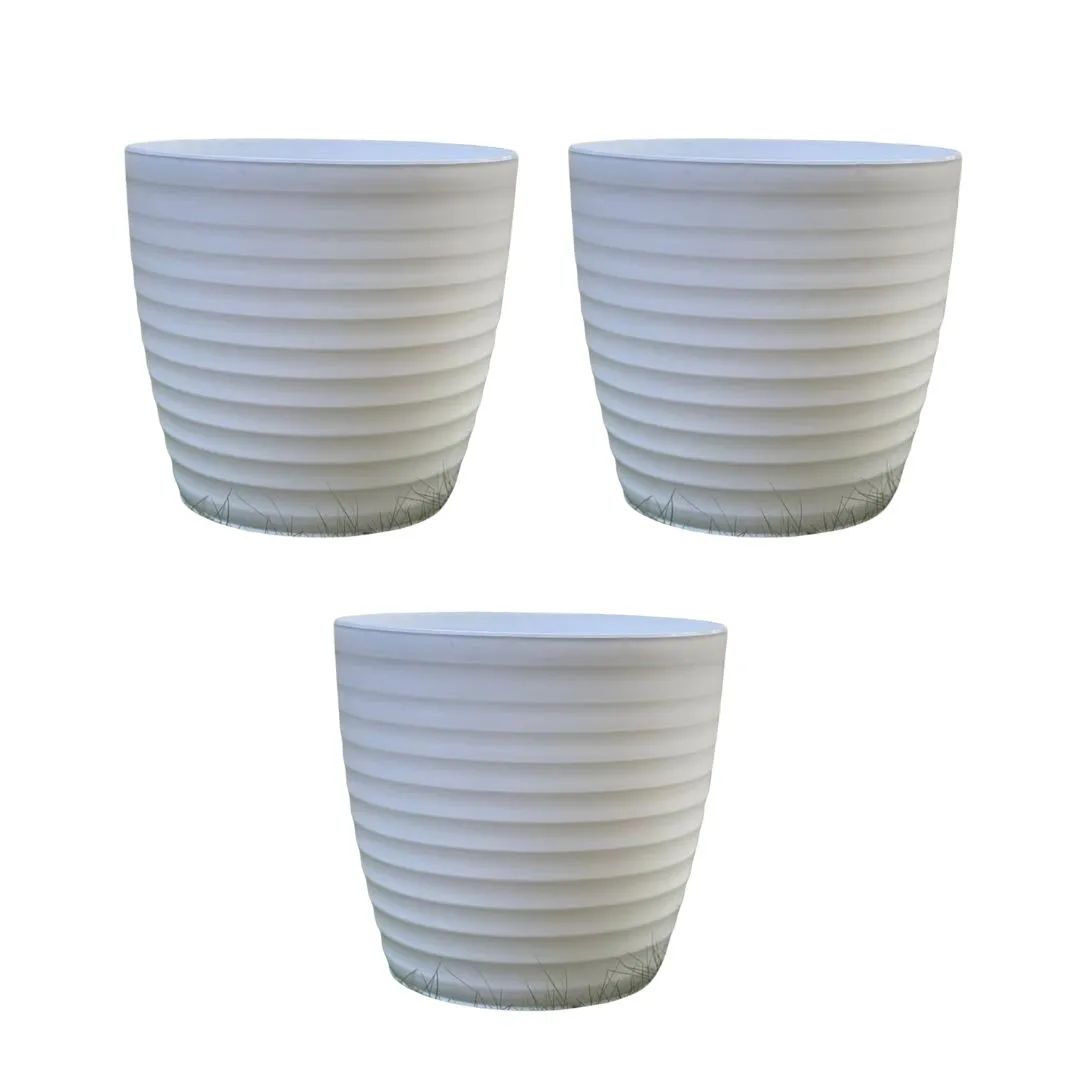 Set of 3 - 6 Inch White Avora Premium Plastic Planter