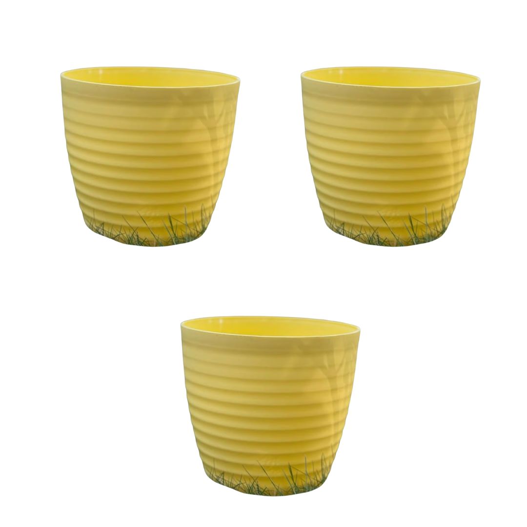 Set of 3 - 5 Inch Bloom Yellow Avora Premium Plastic Planter