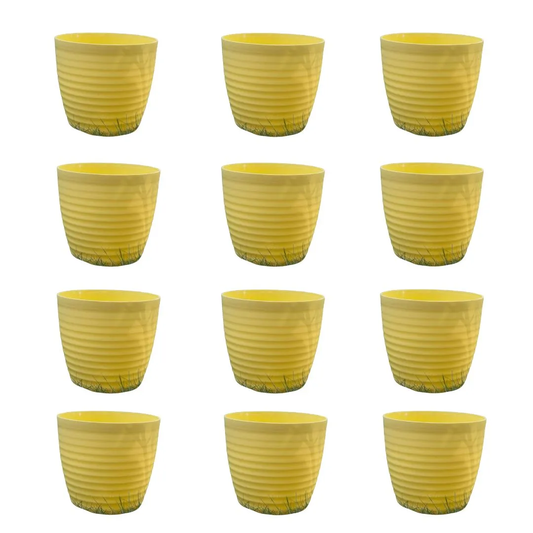 Set of 12 - 5 Inch Bloom Yellow Avora Premium Plastic Planter