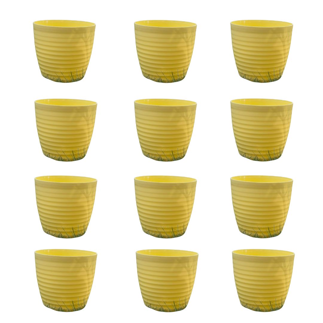 Set of 12 - 5 Inch Bloom Yellow Avora Premium Plastic Planter