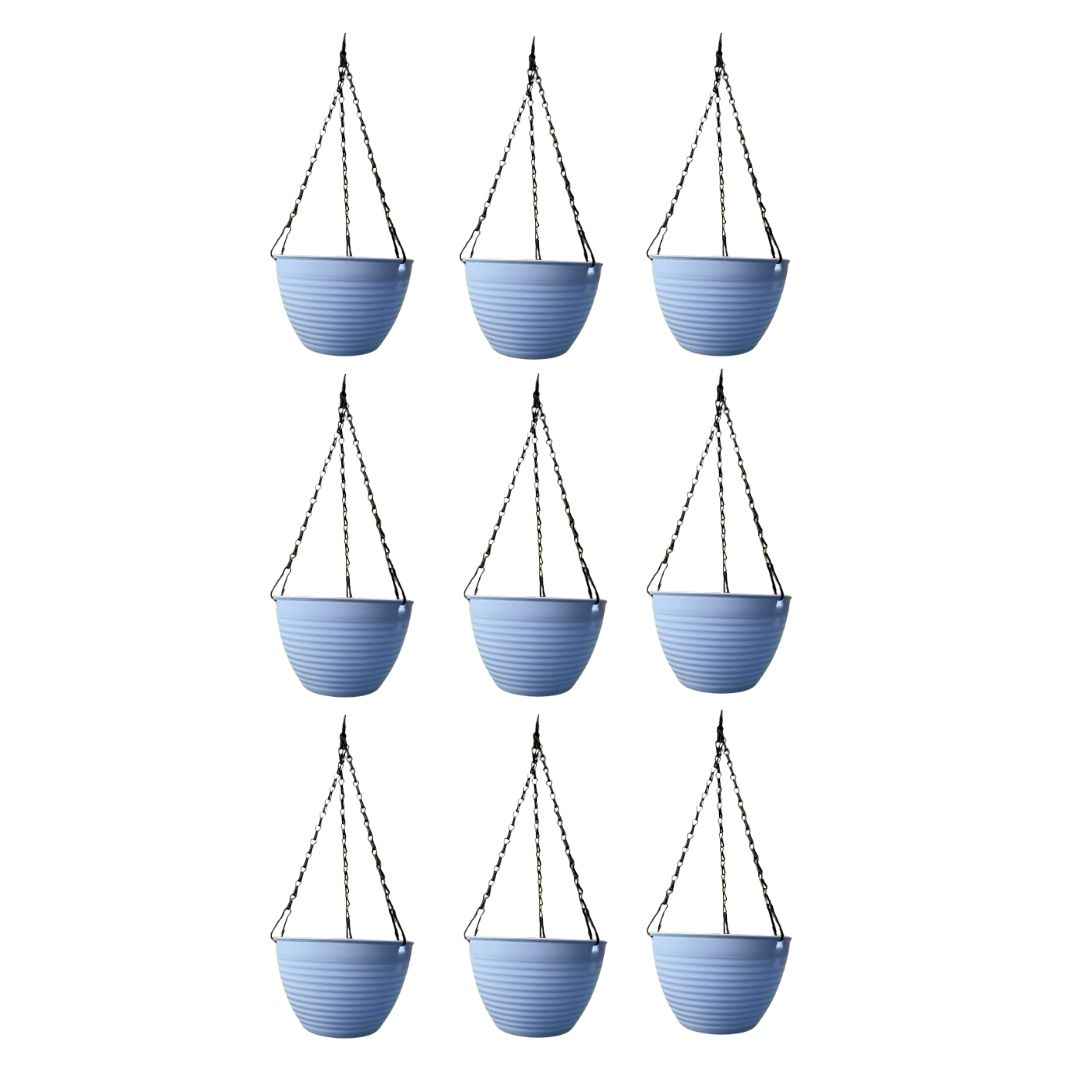 Set of 9 - 7 Inch Majesty Blue Premium Zylo Hanging Plastic Basket