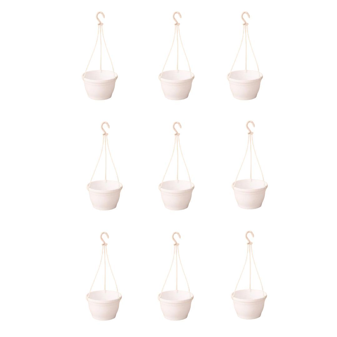 Set of 9 - 7 Inch White Premium Evara Hanging Plastic Pot