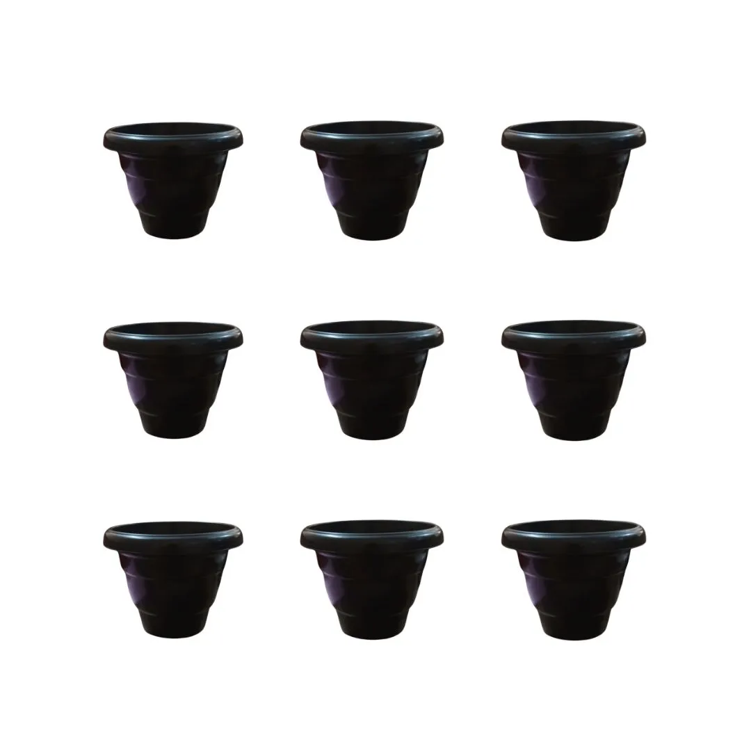 Set of 9 - 10 Inch Black Classy Plastic Pot