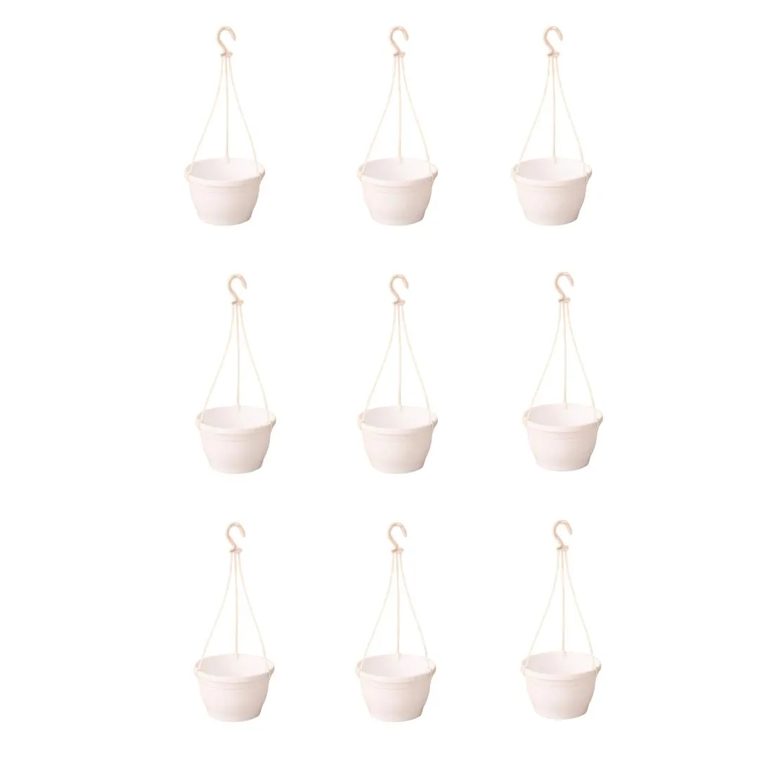 Set of 9 - 6 Inch White Premium Evara Hanging Plastic Pot