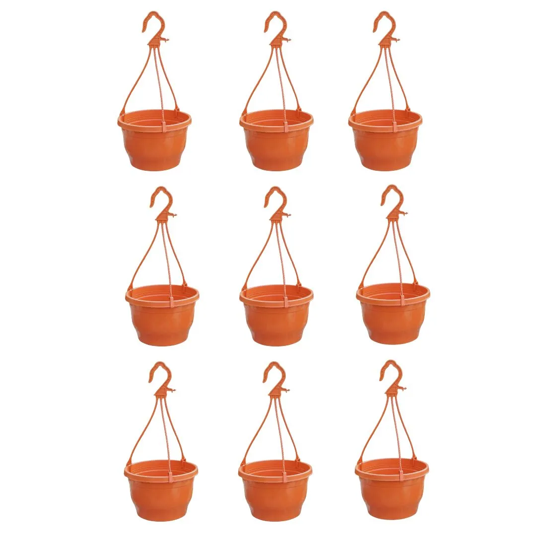 Set of 9 - 6 Inch Terracotta Red Premium Evara Hanging Plastic Pot