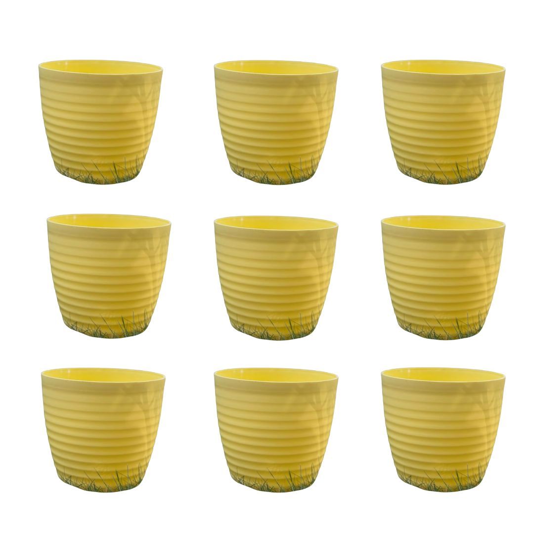 Set of 9 - 5 Inch Bloom Yellow Avora Premium Plastic Planter