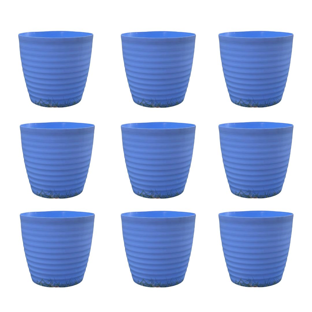 Set of 9 - 5 Inch Elvan Blue Avora Premium Plastic Planter