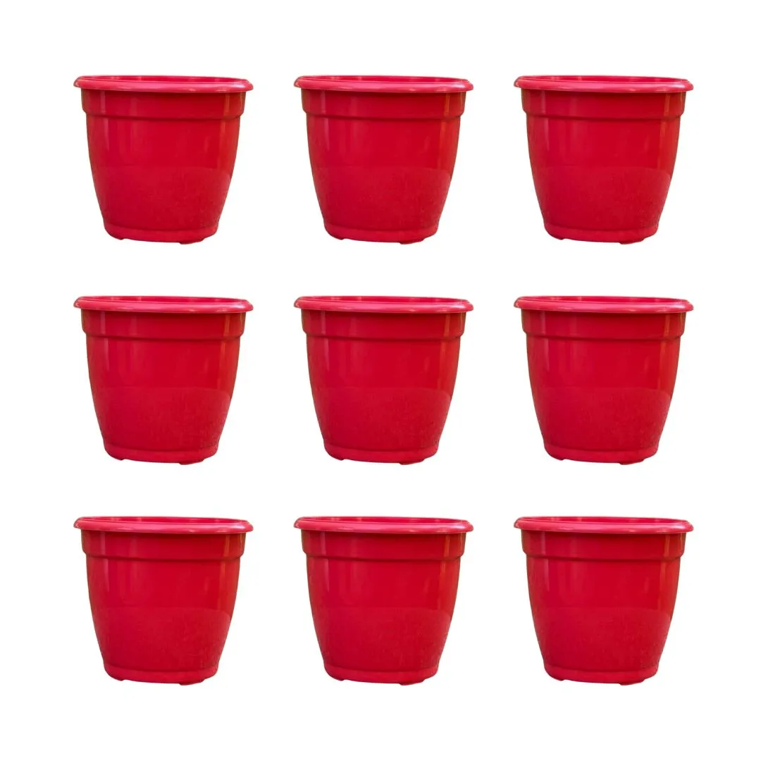 Set of 9 - 4 Inch Ruby Red Elora Premium Plastic Planter