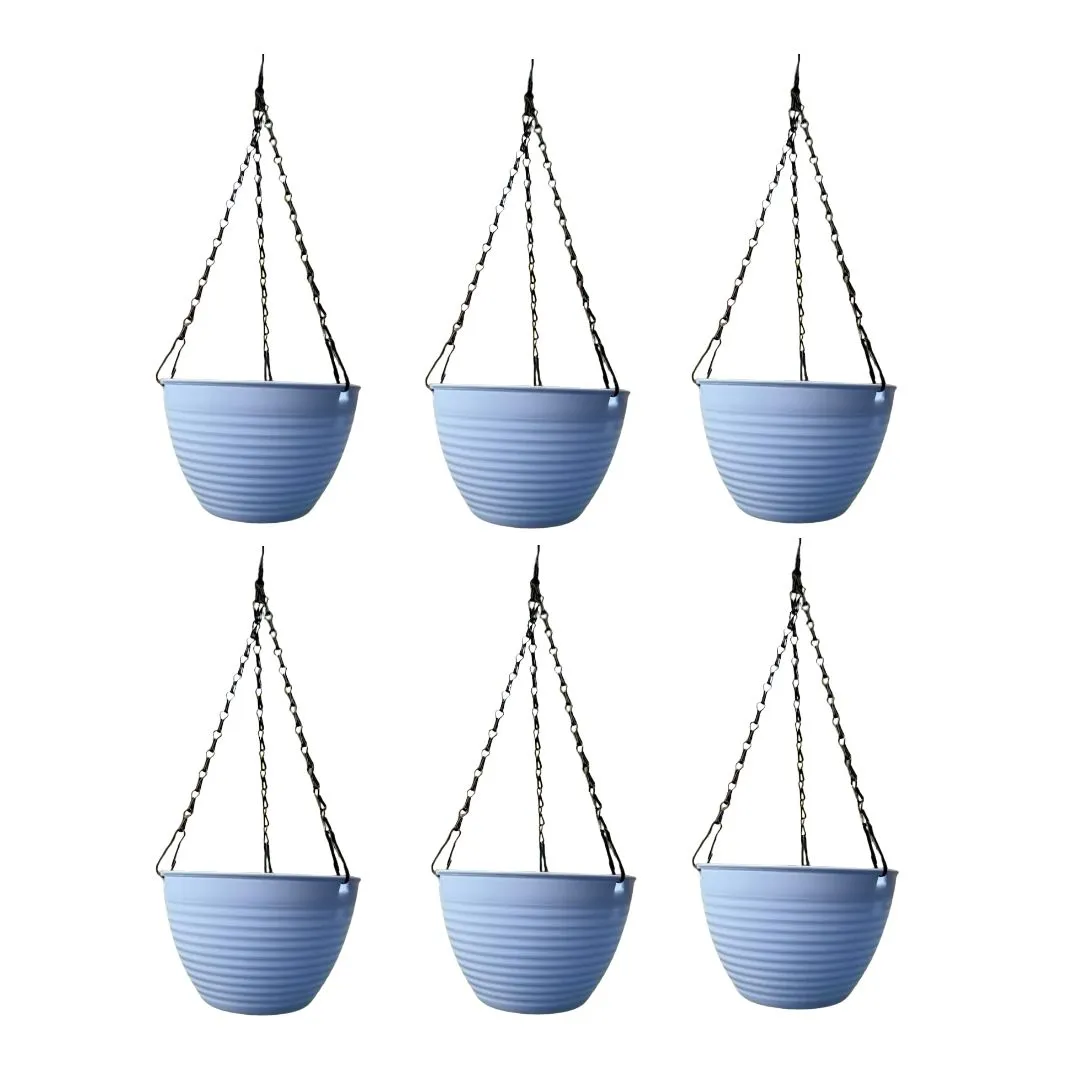Set of 6 - 7 Inch Majesty Blue Premium Zylo Hanging Plastic Basket
