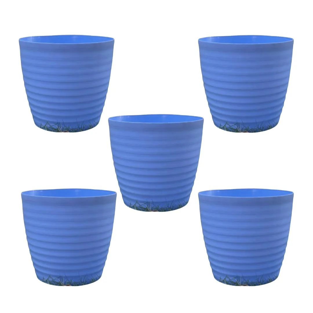 Set of 5 - 6 Inch Elvan Blue Avora Premium Plastic Planter