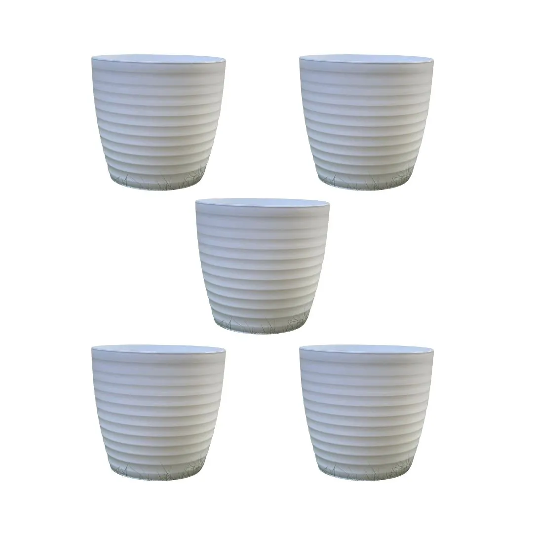 Set of 5 - 6 Inch White Avora Premium Plastic Planter