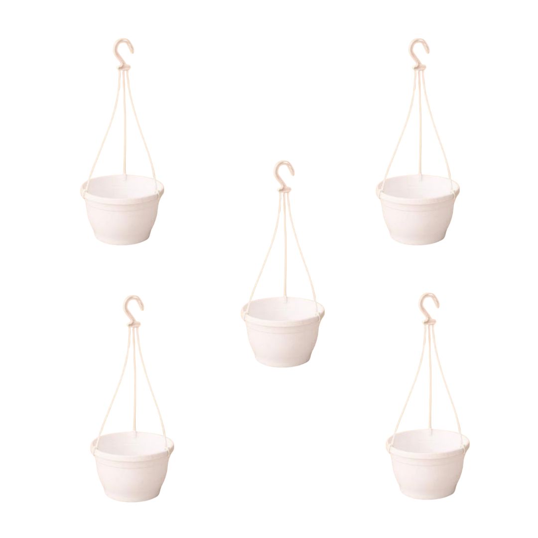 Set of 5 - 6 Inch White Premium Evara Hanging Plastic Pot