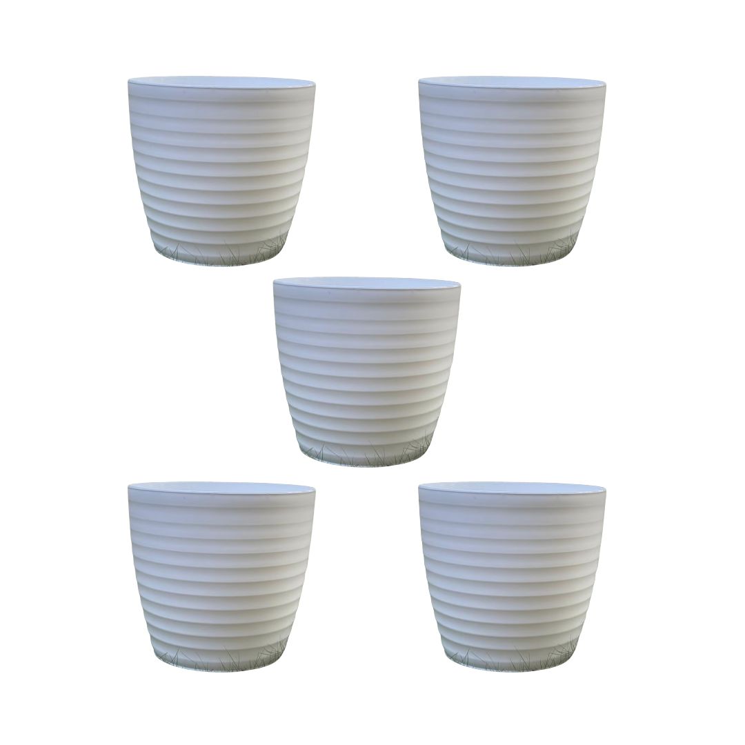 Set of 5 - 5 Inch White Avora Premium Plastic Planter