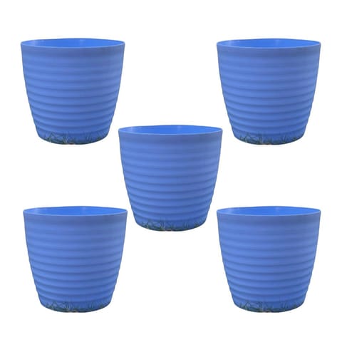 Set of 5 - 5 Inch Elvan Blue Avora Premium Plastic Planter