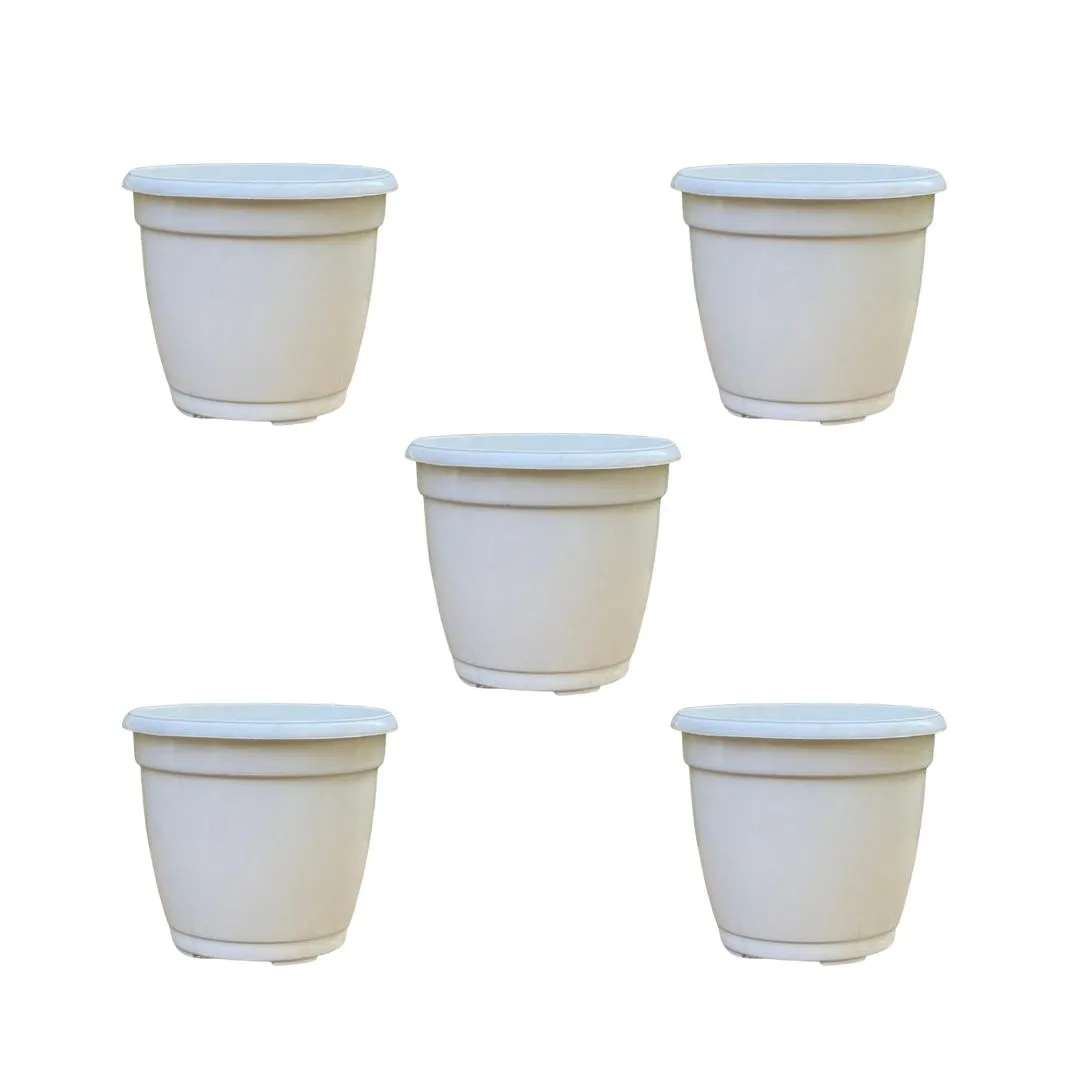 Set of 5 - 5 Inch Cloudy White Elora Premium Plastic Planter