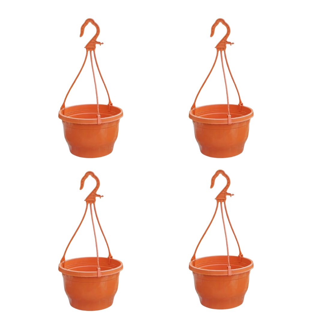 Set of 4 - 7 Inch Terracotta Red Premium Evara Hanging Plastic Pot