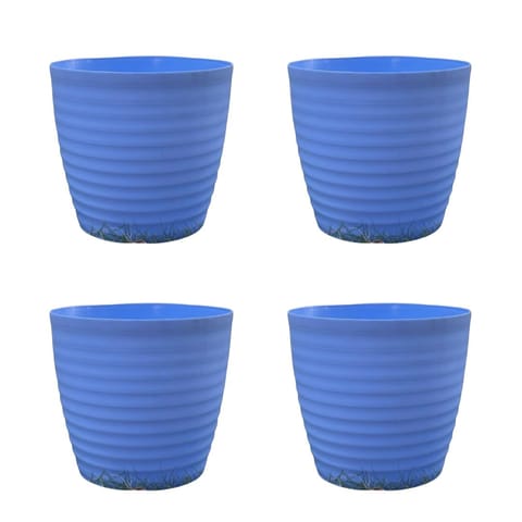 Set of 4 - 6 Inch Elvan Blue Avora Premium Plastic Planter