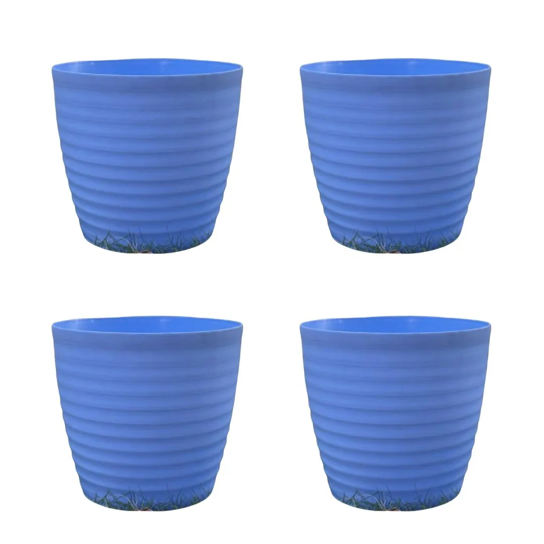 Set of 4 - 6 Inch Elvan Blue Avora Premium Plastic Planter